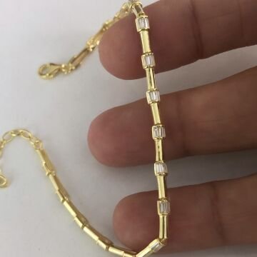 925 Ayar Gümüş Baget Taşlı Gold Bileklik