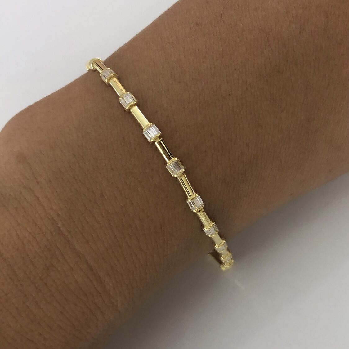 925 Ayar Gümüş Baget Taşlı Gold Bileklik
