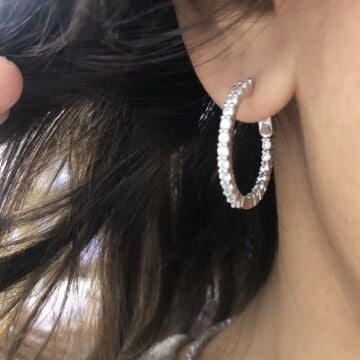 İçi Dışı Taşlı İtalyan Tasarım 925 Ayar Gümüş Küpe  2.5cm