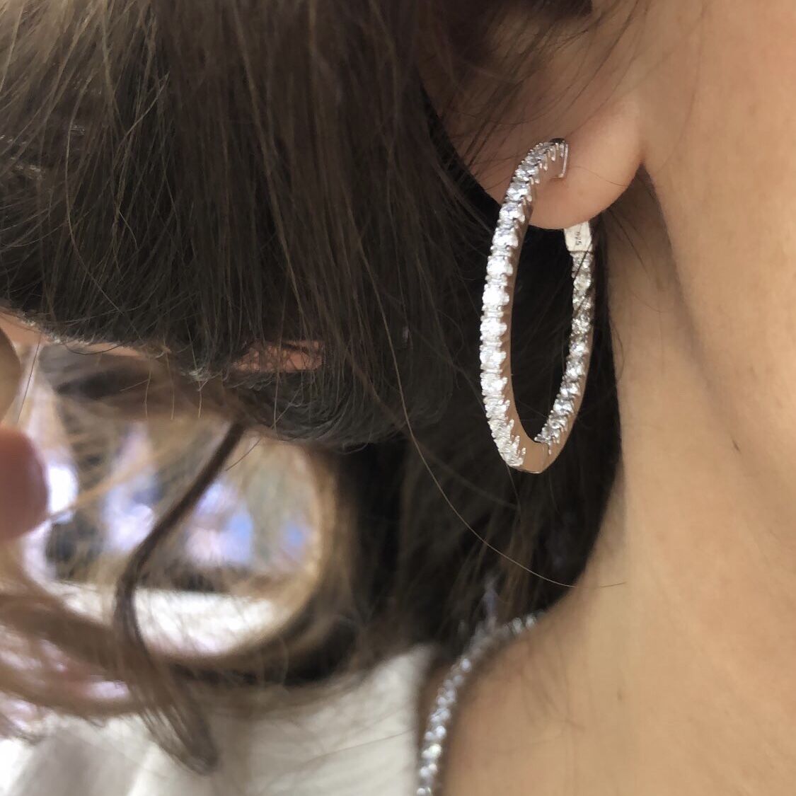 İçi Dışı Taşlı İtalyan Tasarım 925 Ayar Gümüş Küpe 3.5cm