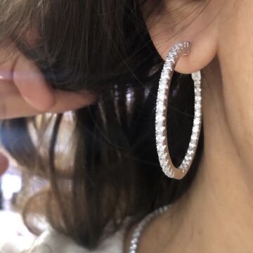 İçi Dışı Taşlı İtalyan Tasarım 925 Ayar Gümüş Küpe 4cm