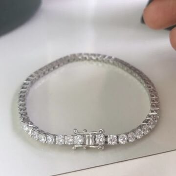 925 Ayar Gümüş Pırlanta Suyolu Bileklik 4mm 17cm
