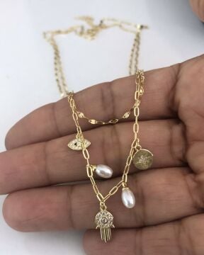 İthal Çift Zincirli Şans Kolyesi