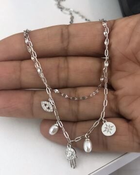 İthal Çift Zincirli Şans Kolyesi