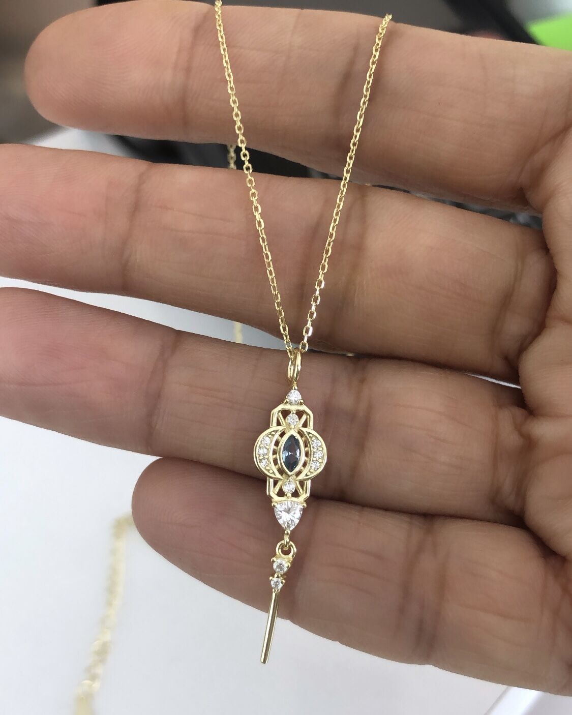 İthal Minimal Mavi Taşlı Kolye