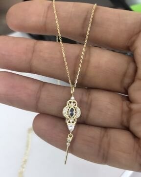 İthal Minimal Mavi Taşlı Kolye