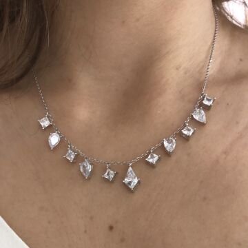 Çoklu Geometrik Taşlı Gümüş Kolye