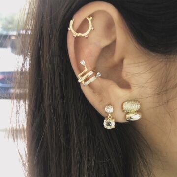 Taşlı Kıkırdak Küpe İthal Gold