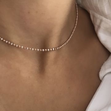 Rose Beyaz Elmas Kesim Topçuklu Kolye