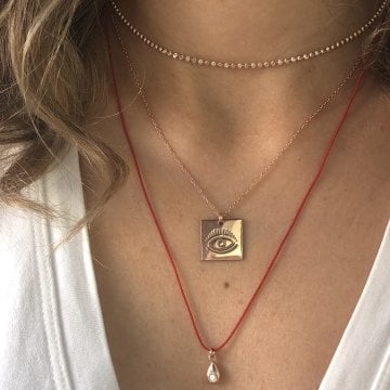 Rose Beyaz Elmas Kesim Topçuklu Kolye