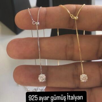 925 Ayar Gümüş Tektaşlı Asansörlü Kolye
