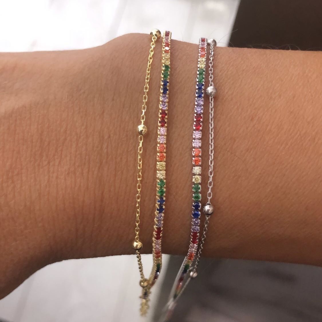 Renkli Taşlı Kombinli Bileklik