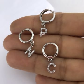 Harfli Halka Küpe Gümüş Renk (Tek)