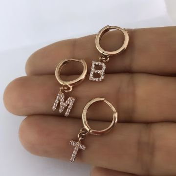 Harfli Halka Küpe Rose Renk (Tek)