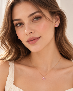 925 Ayar Gümüş Swarovski Pembe Kelebek Seti