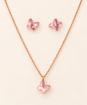 925 Ayar Gümüş Swarovski Pembe Kelebek Seti