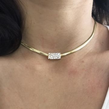 İtalyan Hasır Zincir Taşlı Kolye