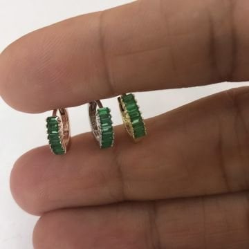 Baget Taşlı Minimal Halka Küpe Yeşil