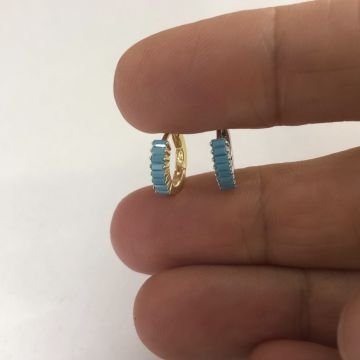Baget Taşlı Halka Küpe Mavi