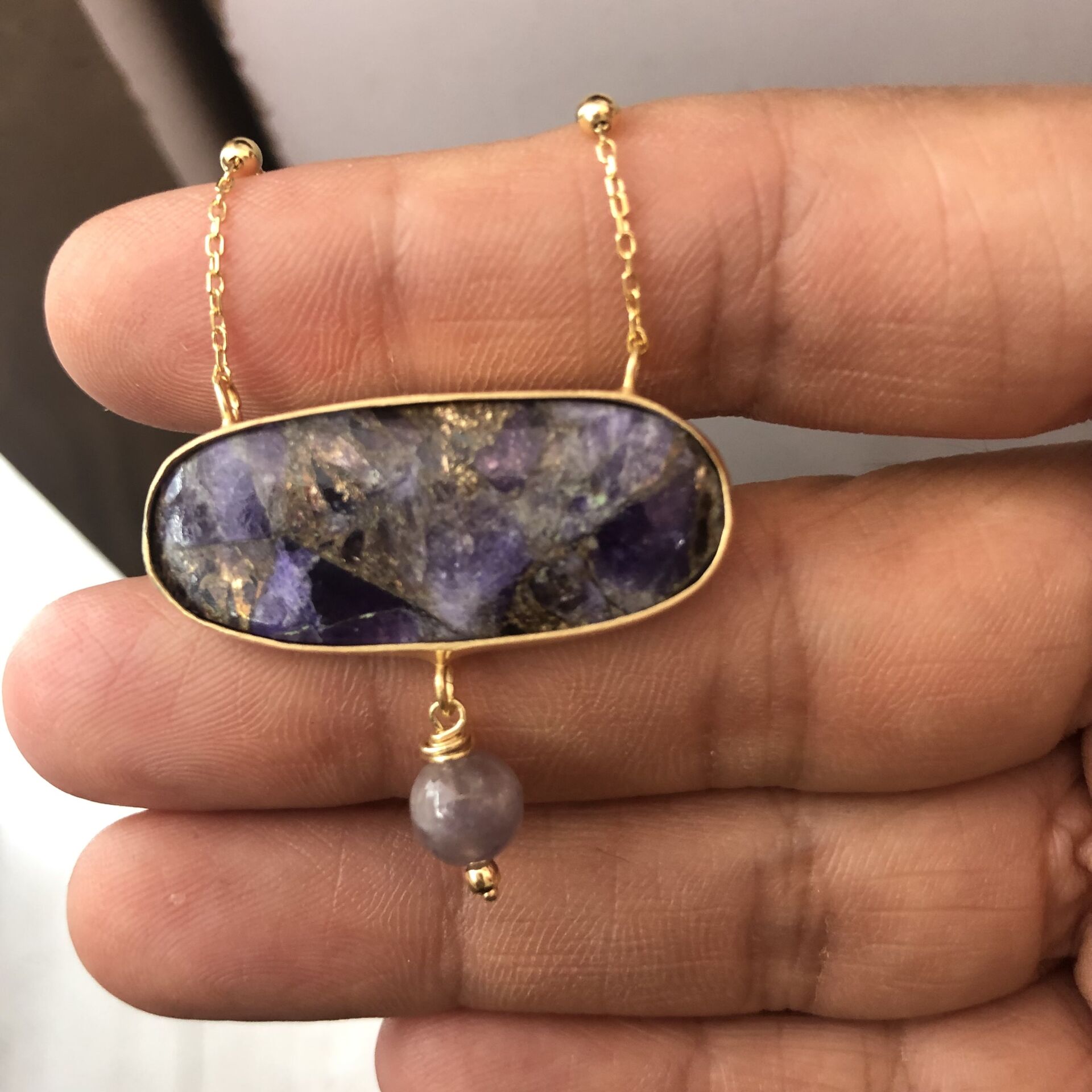 Doğal Taşlı Ametist Detaylı Kolye