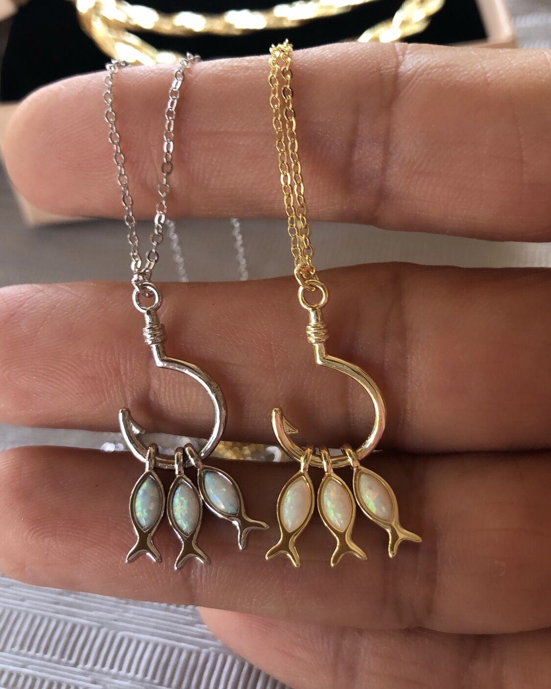 Opal Taşlı Oltada Balık Kolye