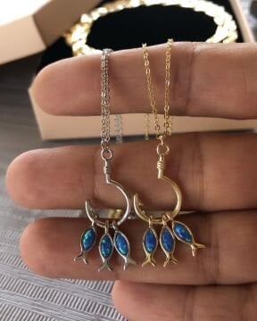 Opal Taşlı Oltada Balık Kolye